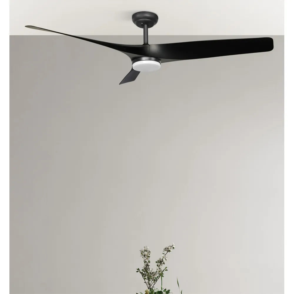 Ventilador de techo DC Níger 132 cm con luz LED de FABRILAMP en color negro – vista de detalle