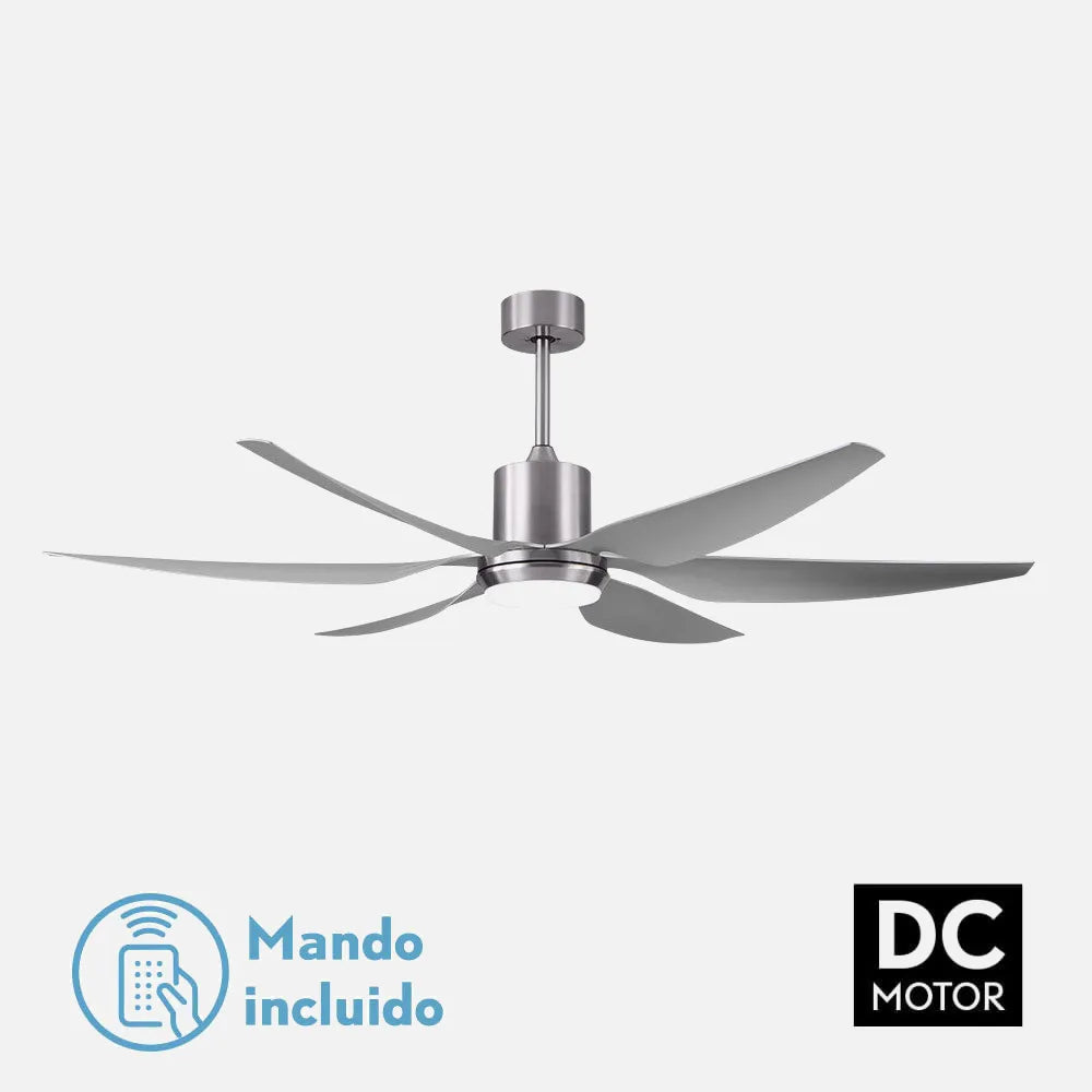 Ventilador de techo DC Otto 167 cm con luz LED de FABRILAMP en color níquel/plata – vista de detalle