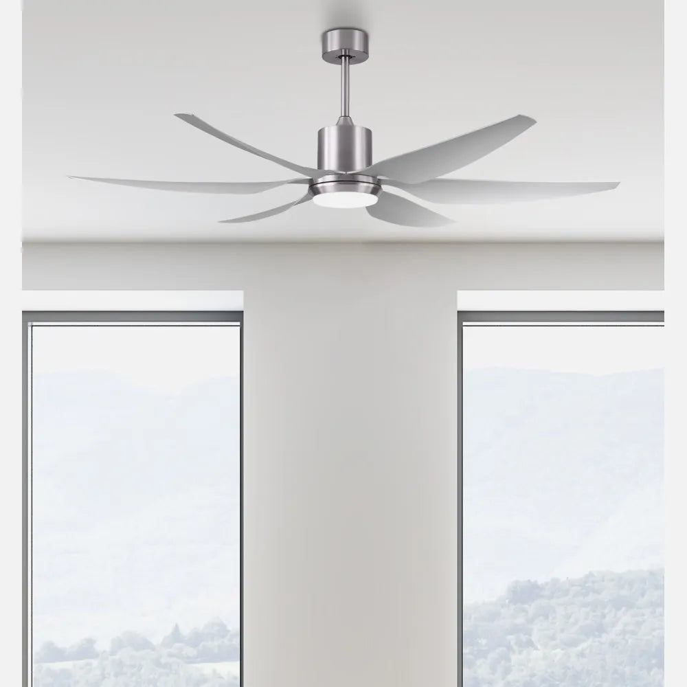 Ventilador de techo DC Otto 167 cm con luz LED de FABRILAMP en color níquel/plata – vista de detalle