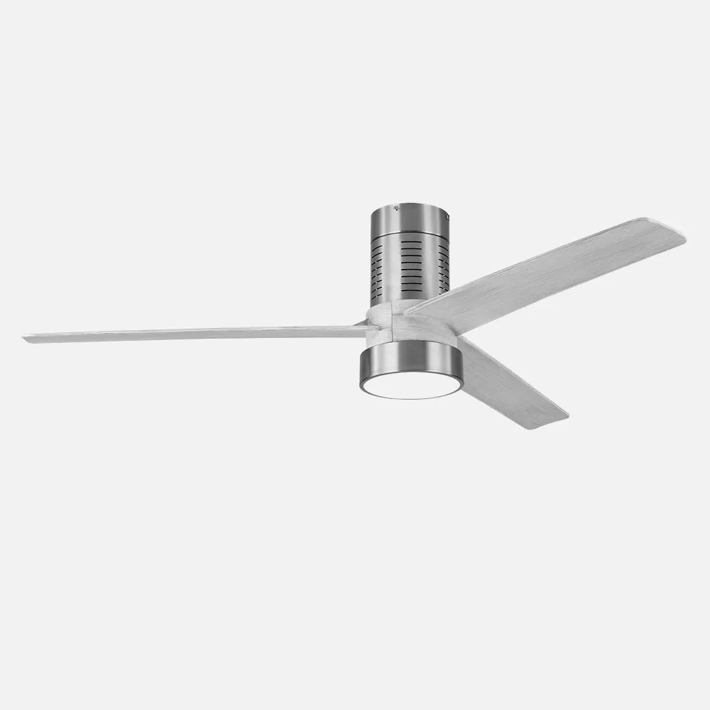 Ventilador de techo DC Teo 139 cm con luz LED de FABRILAMP en color níquel/gris – vista de detalle