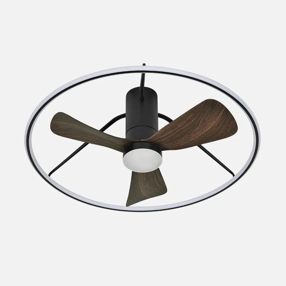 Ventilador de techo DC Oporto 84 cm con luz LED de FABRILAMP en color negro/marrón – vista de detalle