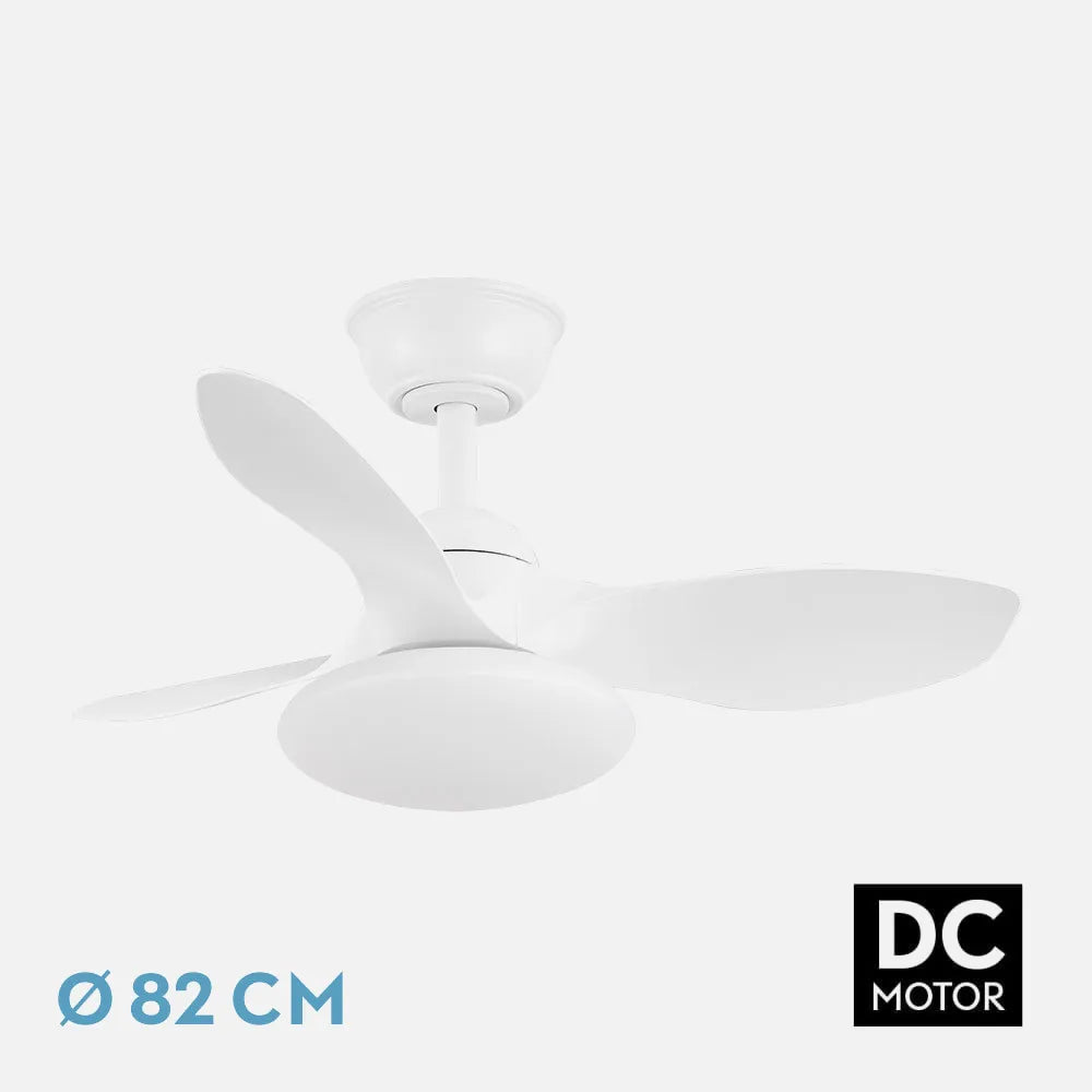 Ventilador de techo DC Páramo 82 cm con luz LED de FABRILAMP en color blanco – vista de detalle