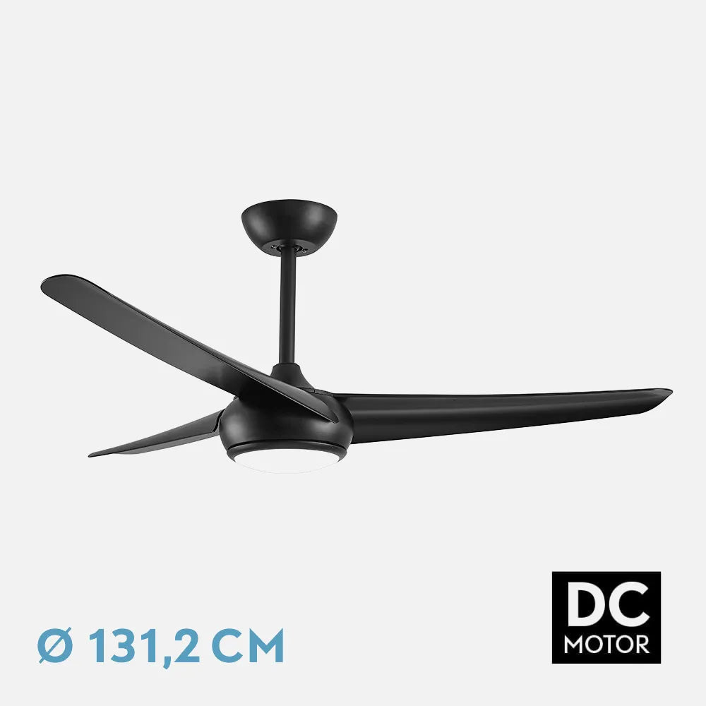 Ventilador de techo DC Patras 131 cm con luz LED de FABRILAMP en color negro – vista de detalle