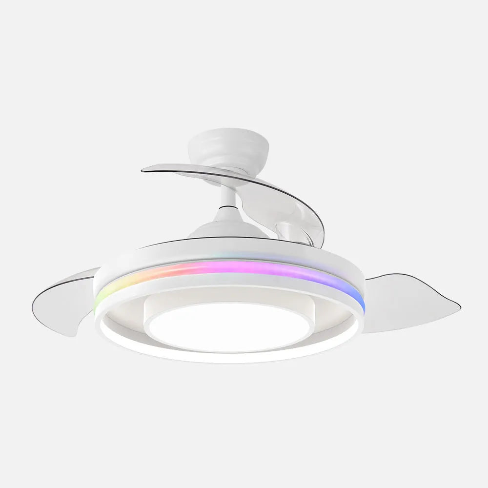 Ventilador de techo DC Pitufo 107 cm con aspas retráctiles y luz LED de FABRILAMP en color blanco/haya – vista de detalle