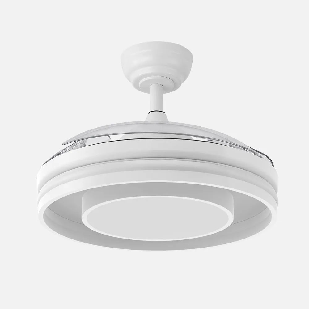 Ventilador de techo DC Pitufo 107 cm con aspas retráctiles y luz LED de FABRILAMP en color blanco/haya – vista de detalle