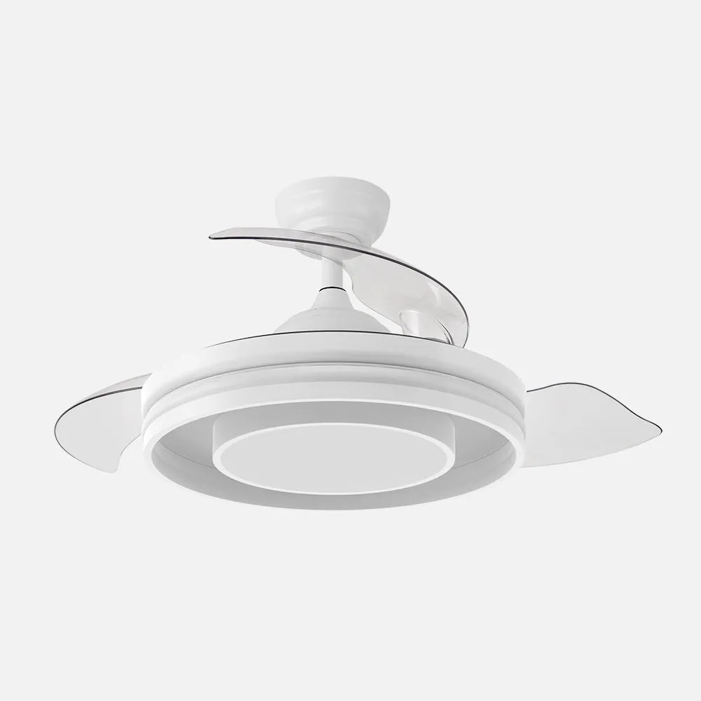 Ventilador de techo DC Pitufo 107 cm con aspas retráctiles y luz LED de FABRILAMP en color blanco/haya