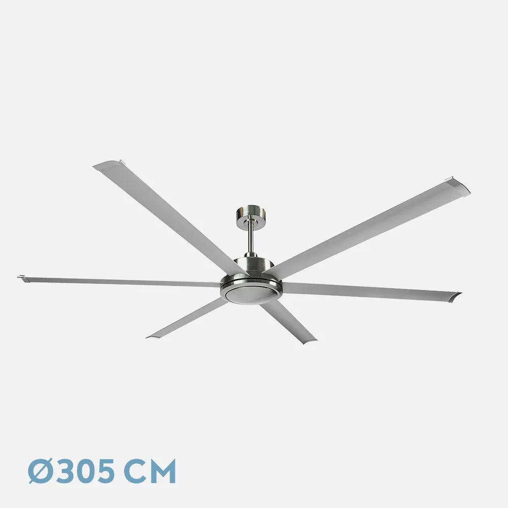 Ventilador de techo DC Sansón 305 cm sin luz de FABRILAMP en color níquel/plata – vista de detalle