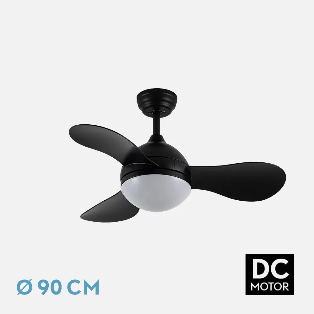 Ventilador de techo DC Sólido 91 cm con luz LED de FABRILAMP en color negro – vista de detalle