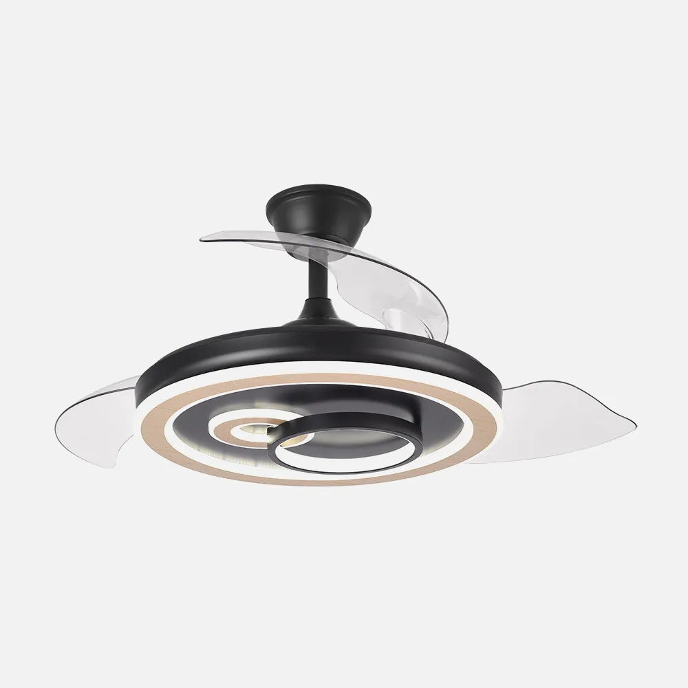 Ventilador de techo DC Sultán 107 cm con aspas retráctiles y luz LED de FABRILAMP en color negro/madera – vista de detalle