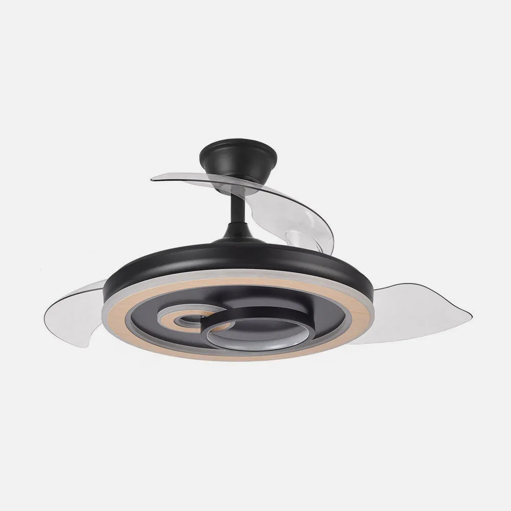 Ventilador de techo DC Sultán 107 cm con aspas retráctiles y luz LED de FABRILAMP en color negro/madera