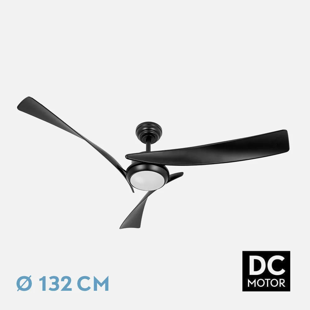 Ventilador de techo DC Tarento 132 cm con luz LED de FABRILAMP en color negro – vista de detalle