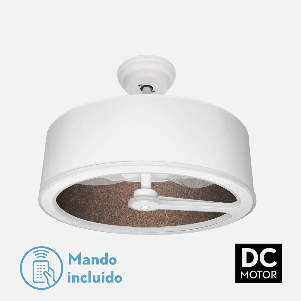 Ventilador de techo tipo plafón DC Tatiana 62 cm con luz LED de FABRILAMP en color blanco/óxido – vista de detalle