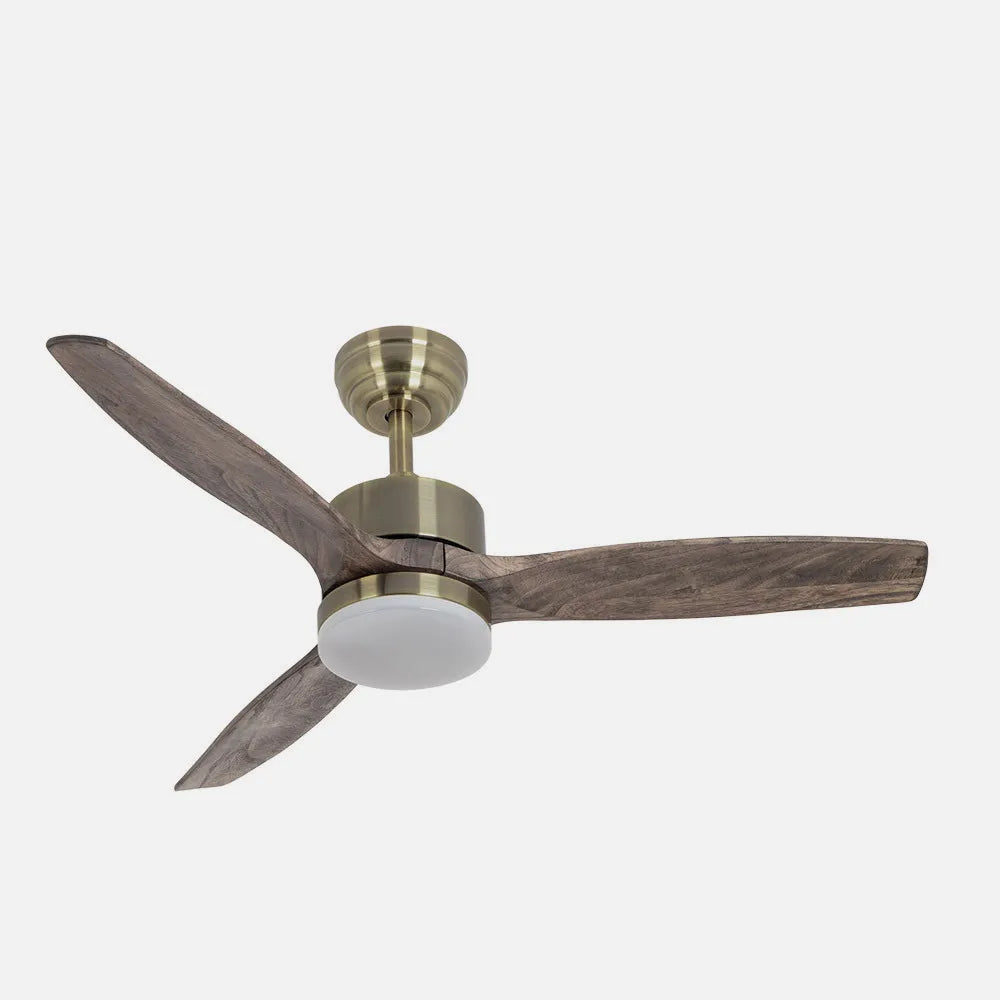 Ventilador de techo DC Torino 107 cm con luz LED de FABRILAMP en color cuero/roble