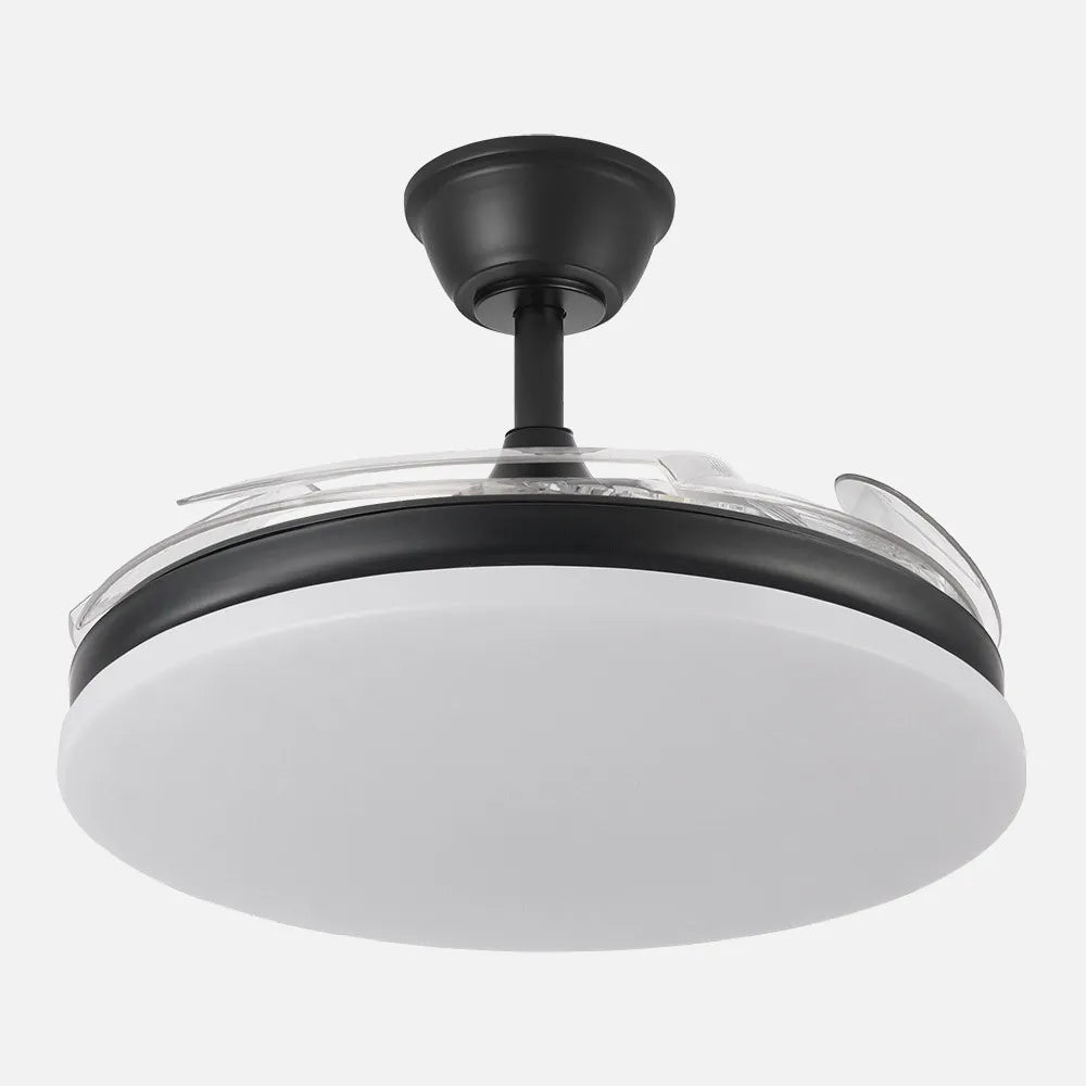 Ventilador de techo DC Tridente 107 cm con aspas retráctiles y luz LED de FABRILAMP en color negro – vista de detalle