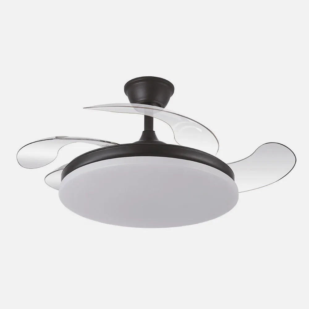 Ventilador de techo DC Tridente 107 cm con aspas retráctiles y luz LED de FABRILAMP en color negro