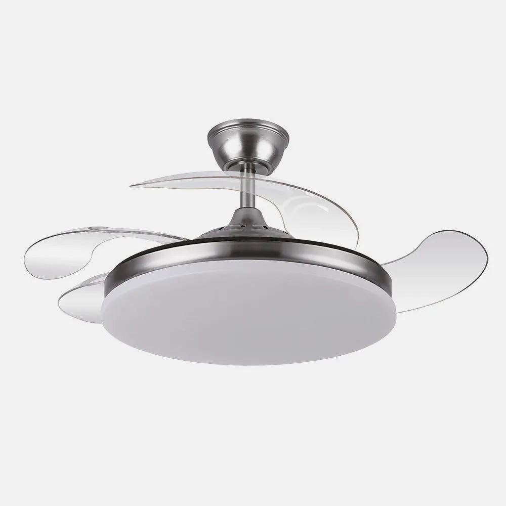 Ventilador de techo DC Tridente 107 cm con aspas retráctiles y luz LED de FABRILAMP en color níquel