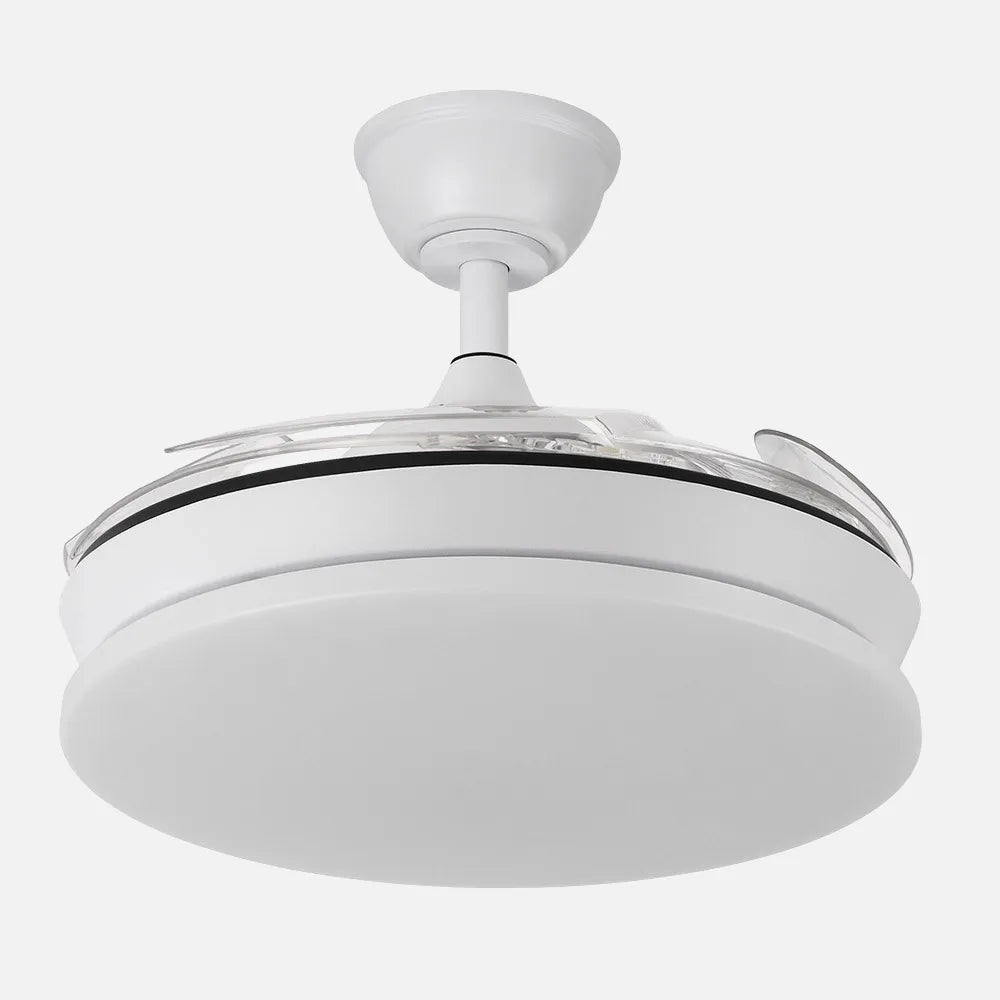 Ventilador de techo DC Tridente 91 cm con aspas retráctiles y luz LED de FABRILAMP en color blanco – vista de detalle