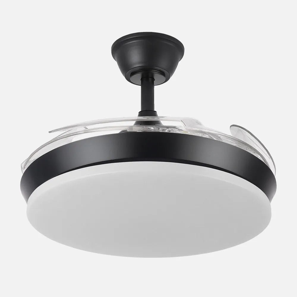 Ventilador de techo DC Tridente 91 cm con aspas retráctiles y luz LED de FABRILAMP en color negro – vista de detalle