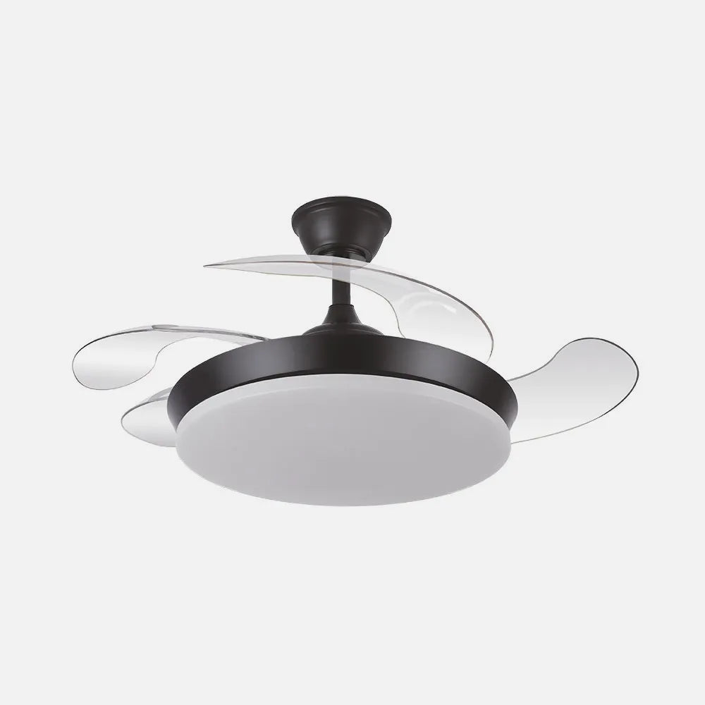 Ventilador de techo DC Tridente 91 cm con aspas retráctiles y luz LED de FABRILAMP en color negro