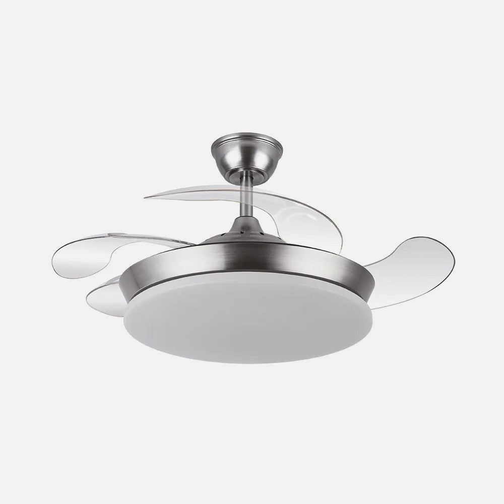 Ventilador de techo DC Tridente 91 cm con aspas retráctiles y luz LED de FABRILAMP en color níquel