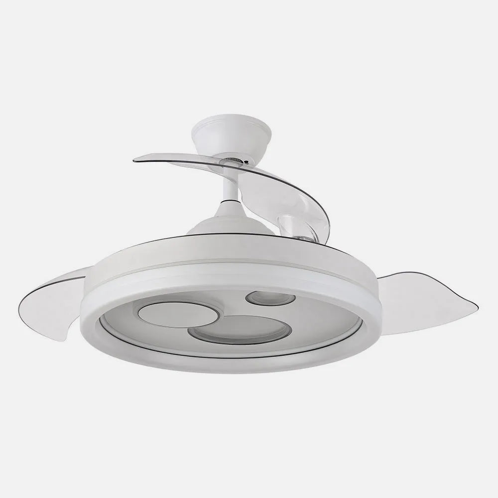 Ventilador de techo DC Turia 107 cm con aspas retráctiles y luz LED de FABRILAMP en color blanco