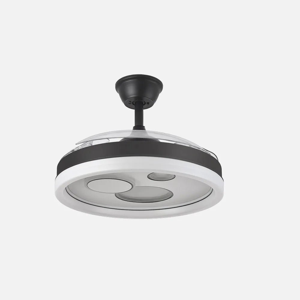 Ventilador de techo DC Turia 107 cm con aspas retráctiles y luz LED de FABRILAMP en color negro/blanco – vista de detalle