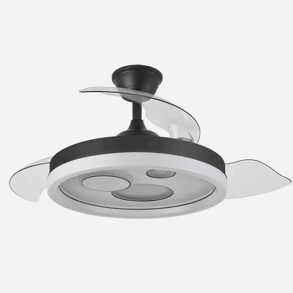 Ventilador de techo DC Turia 107 cm con aspas retráctiles y luz LED de FABRILAMP en color negro/blanco