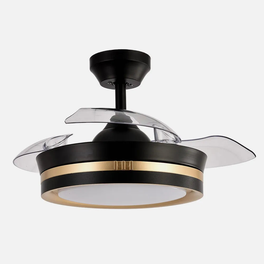 Ventilador de techo DC Viper 91 cm con aspas retráctiles y luz LED de FABRILAMP en color negro/oro
