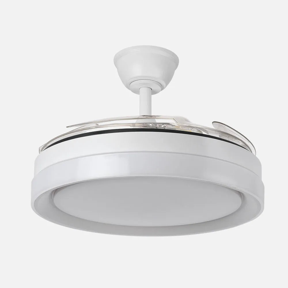 Ventilador de techo DC Zenit 107 cm con aspas retráctiles y luz LED de FABRILAMP en color blanco – vista de detalle
