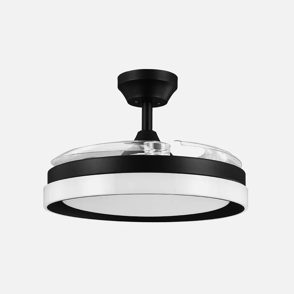 Ventilador de techo DC Zenit 107 cm con aspas retráctiles y luz LED de FABRILAMP en color negro – vista de detalle