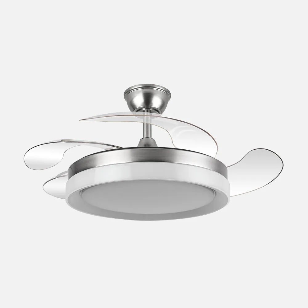 Ventilador de techo DC Zenit 107 cm con aspas retráctiles y luz LED de FABRILAMP en color níquel