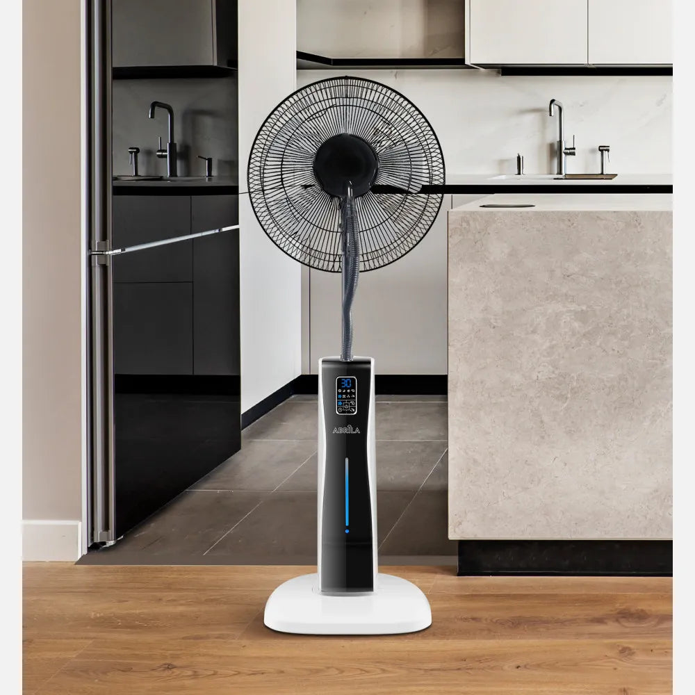 Ventilador nebulizador de pie Corvo 75 W de FABRILAMP en color blanco/negro – vista de detalle