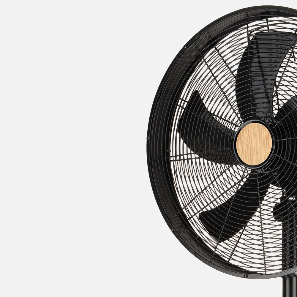 Ventilador de pie Falcon 50 W de FABRILAMP en color negro/haya – vista de detalle