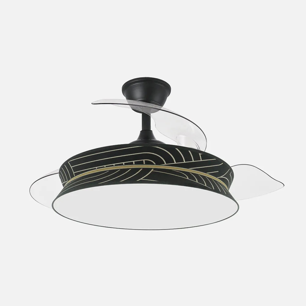 Ventilador de techo DC Decor 108 cm con aspas retráctiles y luz LED de FABRILAMP en color negro/negro-plata