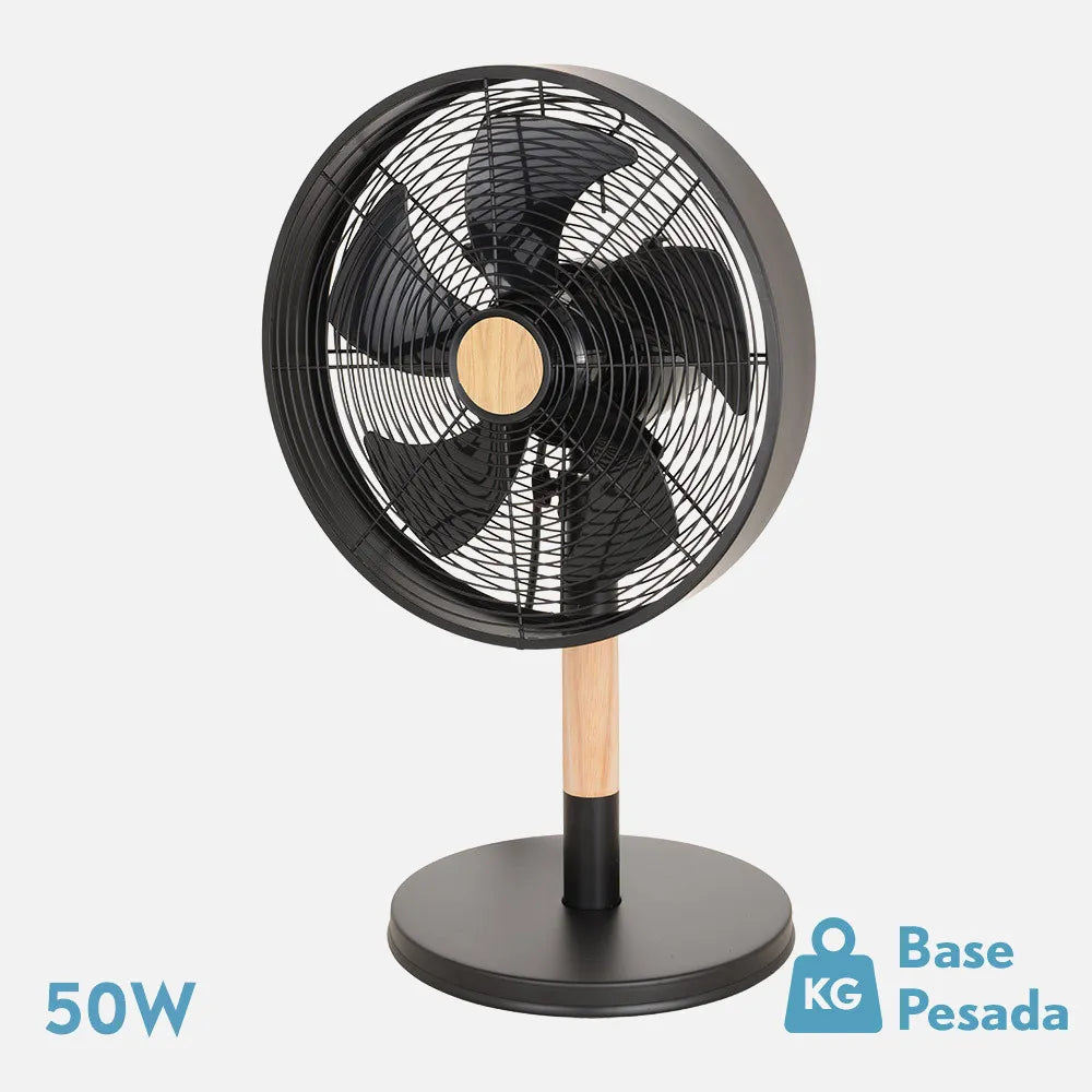 Ventilador de sobremesa Falcon 45 W de FABRILAMP en color negro/haya – vista de detalle
