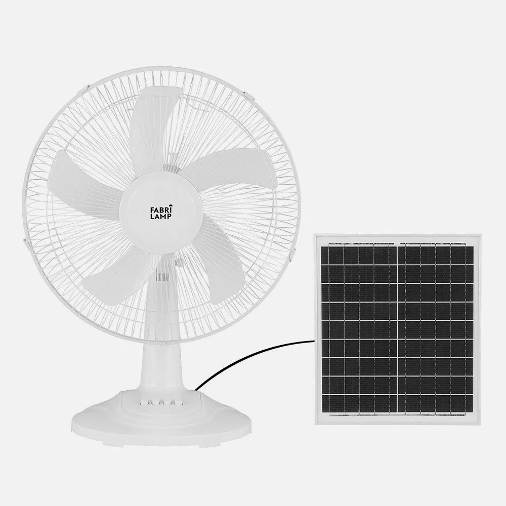 Ventilador DC de sobremesa solar Abanico 20 W de FABRILAMP en color blanco – vista de detalle