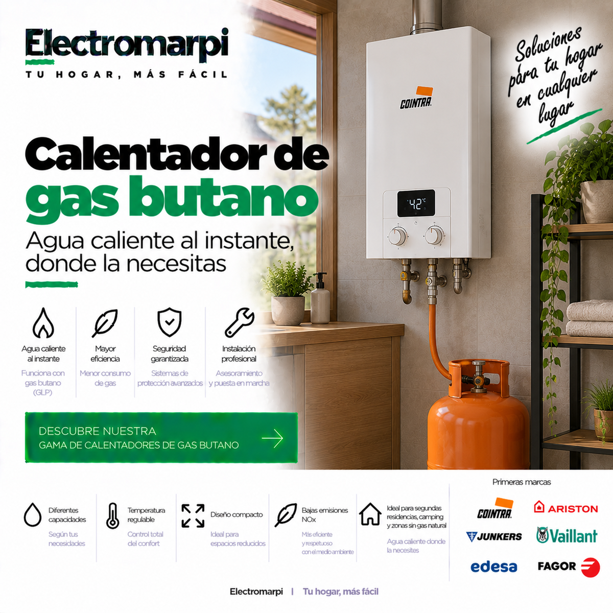 Calentadores de gas butano y propano estancos y atmosféricos de 6 a 17 litros por minuto - Electromarpi