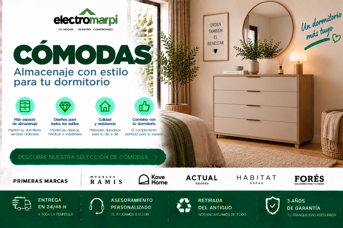 Cómodas de dormitorio con varios cajones, medidas y acabados para ganar almacenaje y mantener el orden - Electromarpi
