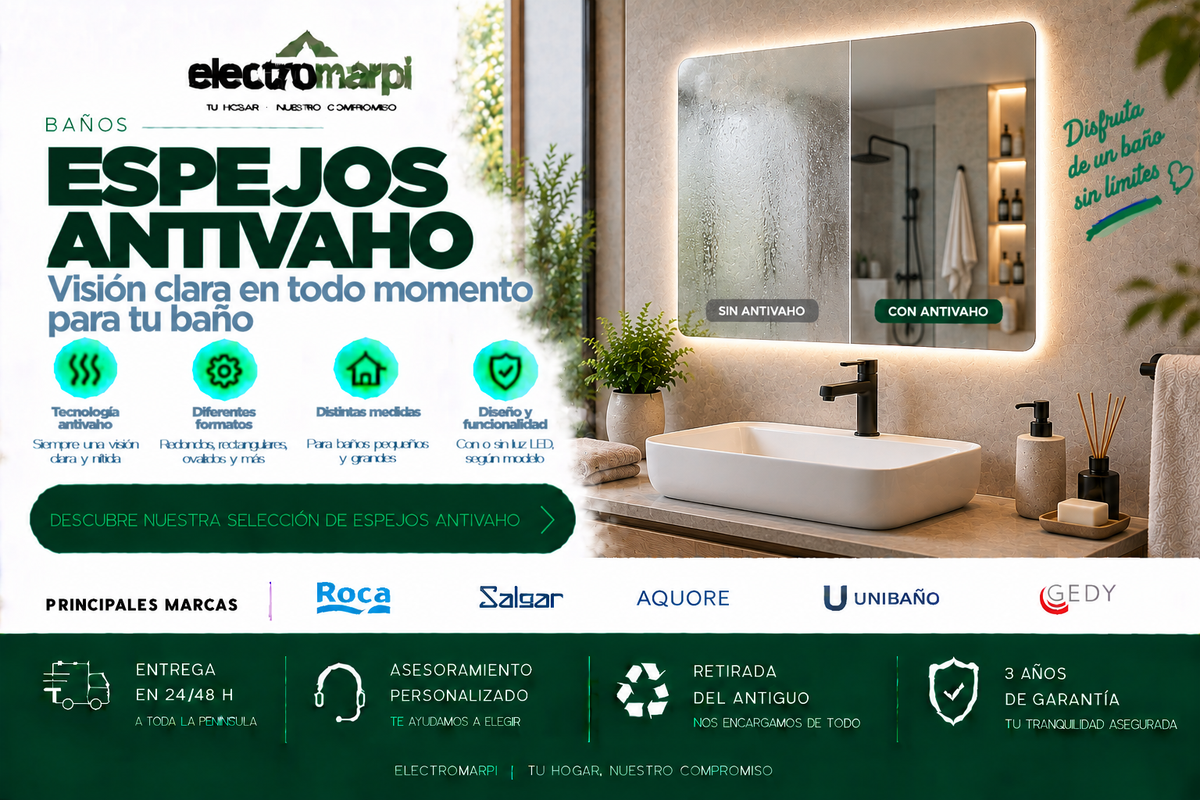 Espejos de baño antivaho con visión clara, opciones LED y diferentes formatos y medidas - Electromarpi