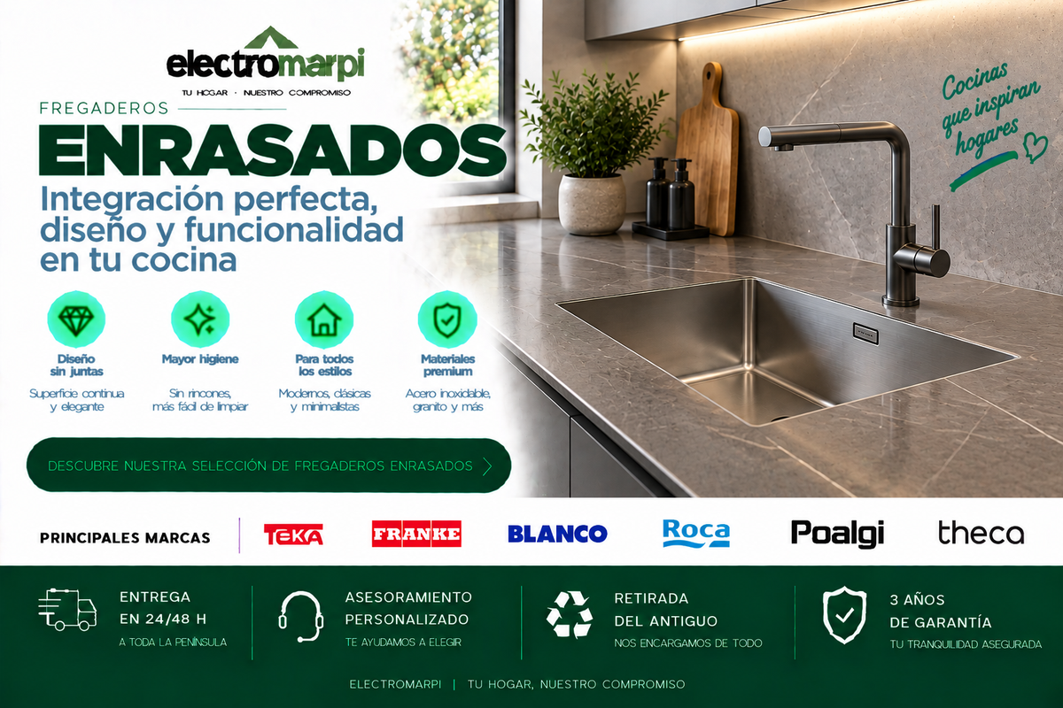 Fregaderos enrasados con integración a ras, diseño continuo y fácil limpieza para cocinas modernas - Electromarpi