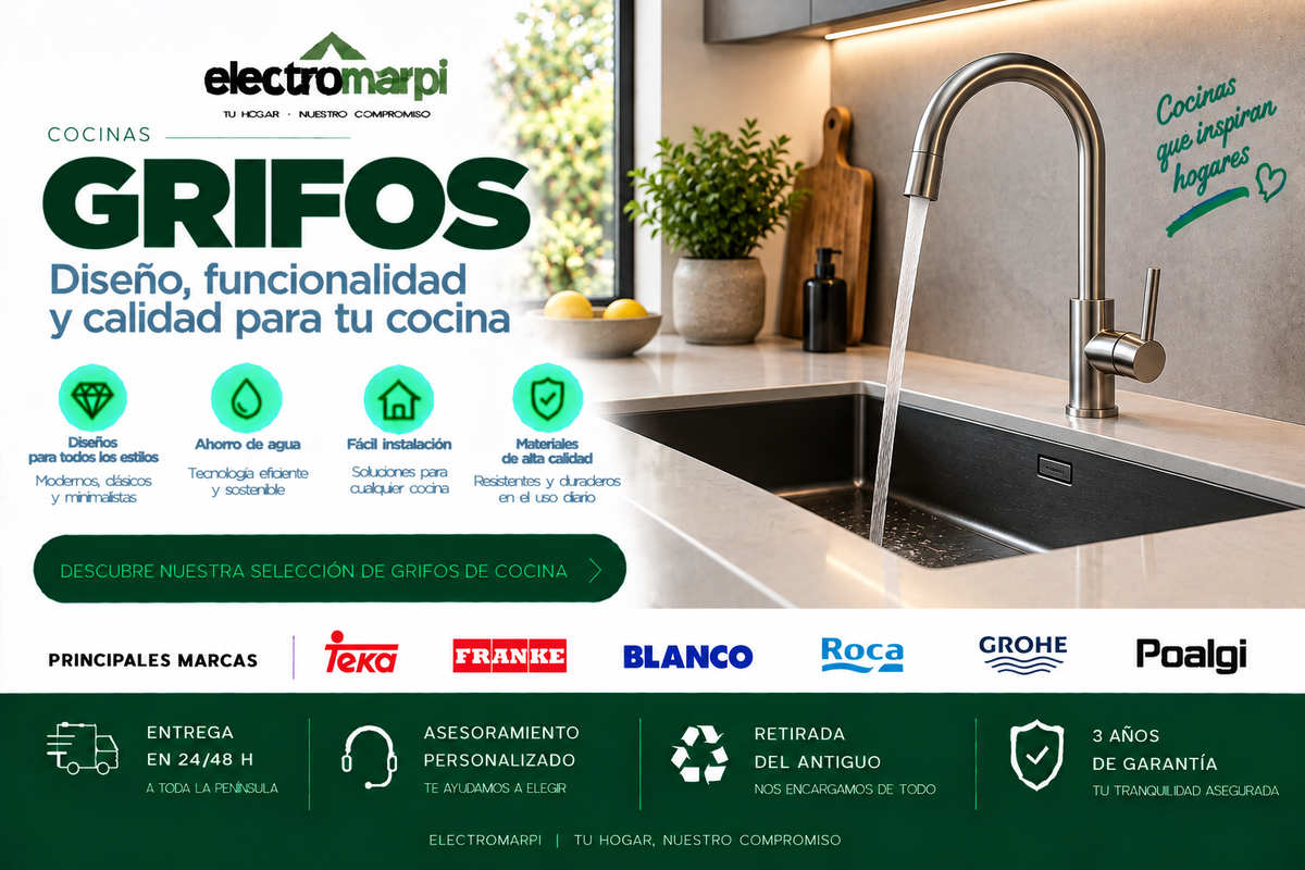 Grifos de cocina altos, extraíbles, abatibles y para agua filtrada en distintos acabados - Electromarpi