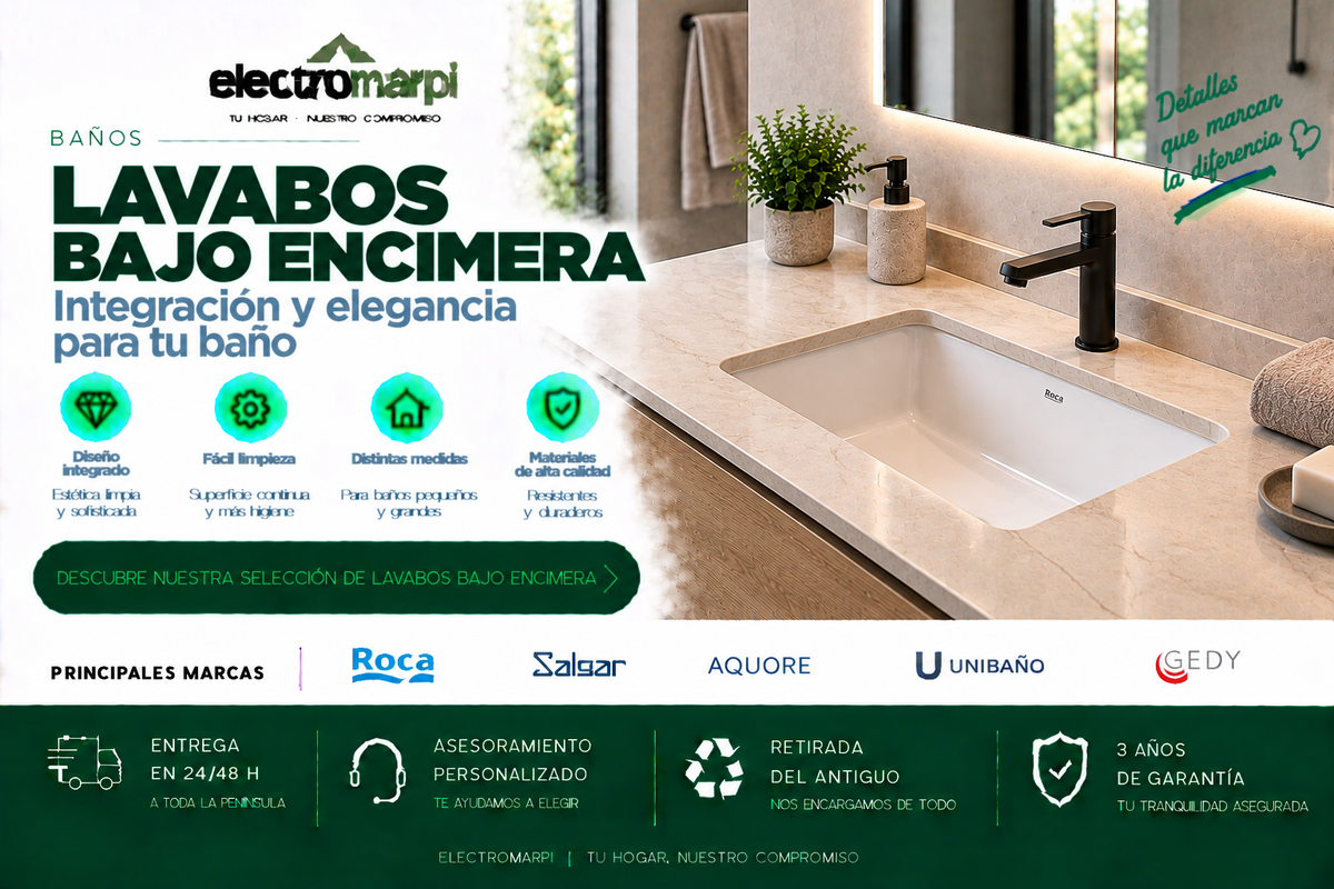 Lavabos bajo encimera de baño con integración elegante, fácil limpieza y diferentes medidas - Electromarpi