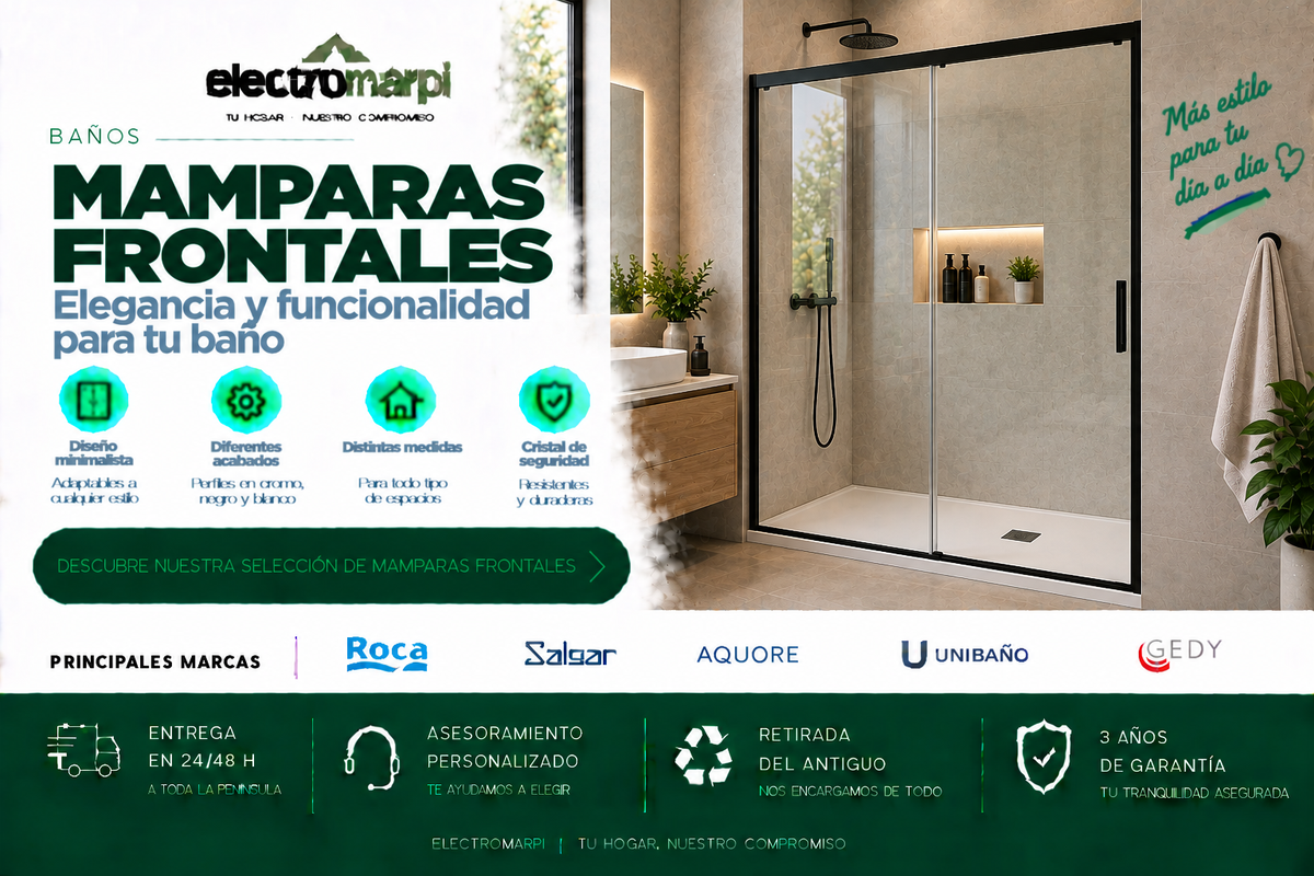 Mamparas frontales de baño en diferentes medidas, sistemas de apertura y acabados - Electromarpi