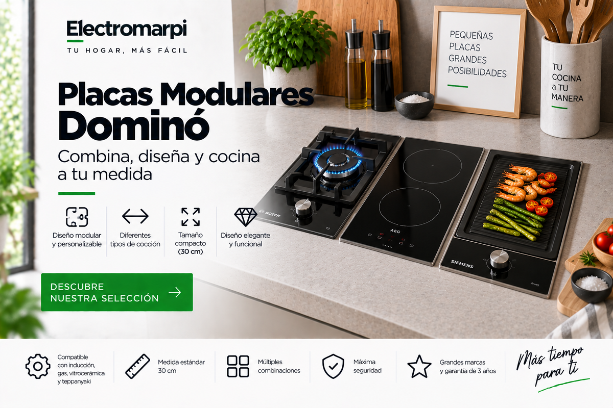Placas modulares y dominó de 30 cm combinables para cocina - Electromarpi