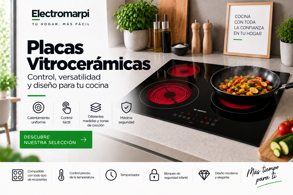 Placas vitrocerámicas con control táctil y diferentes zonas de cocción - Electromarpi