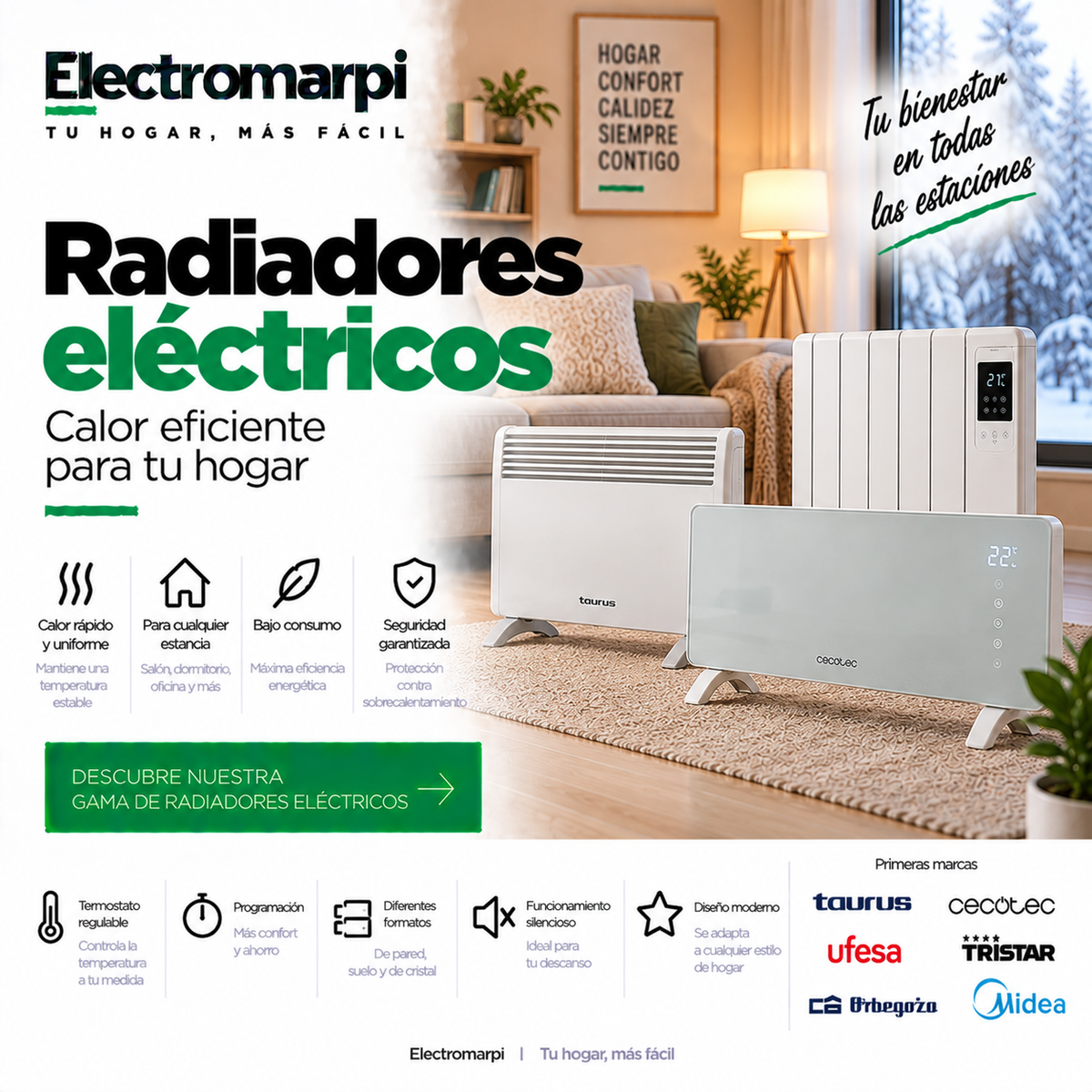 Radiadores eléctricos de mica y bajo consumo con termostato regulable - Electromarpi