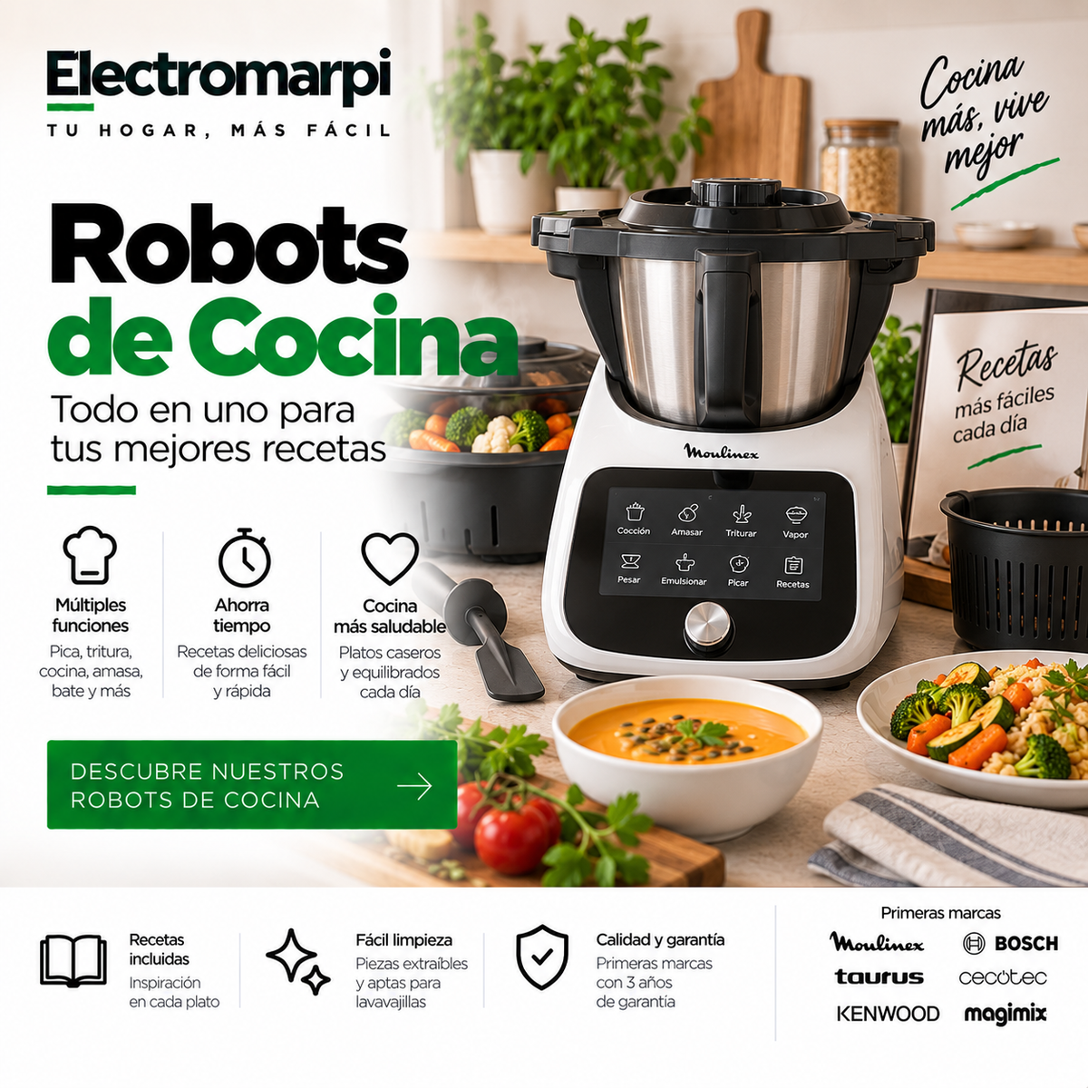 Robots de cocina multifunción para cocinar, amasar, triturar y mezclar - Electromarpi