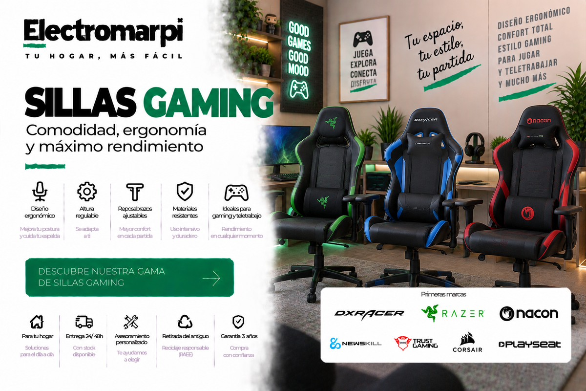 Sillas gaming ergonómicas con reposabrazos ajustables y alto confort - Electromarpi