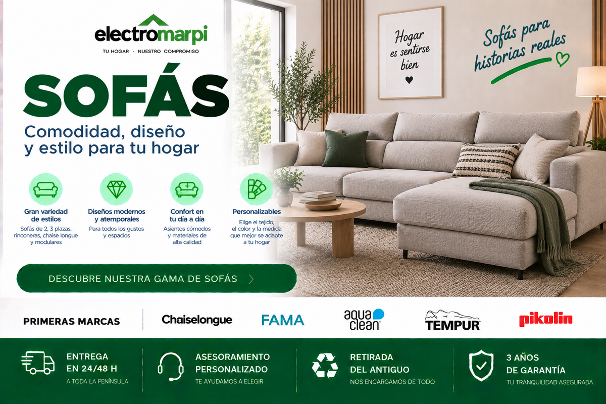 Sofás de 2 y 3 plazas, chaise longue, rinconeros, relax y sofá cama para todos los estilos - Electromarpi