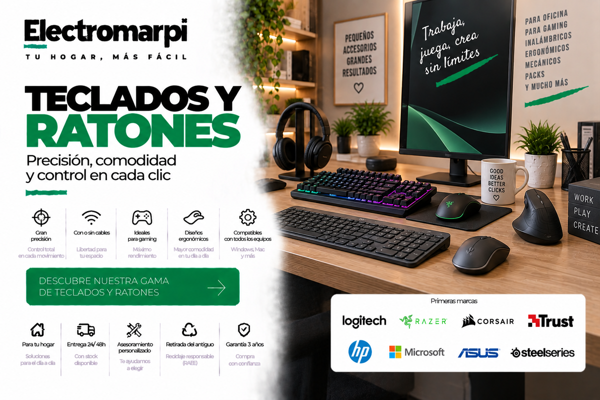 Teclados y ratones para oficina y gaming, con opciones inalámbricas y ergonómicas - Electromarpi